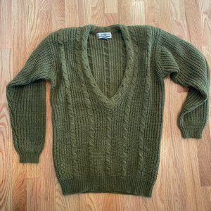 Vtg 80’s SK & Company Mohair Blend V Neck Sweater Forest Green Women’s Small